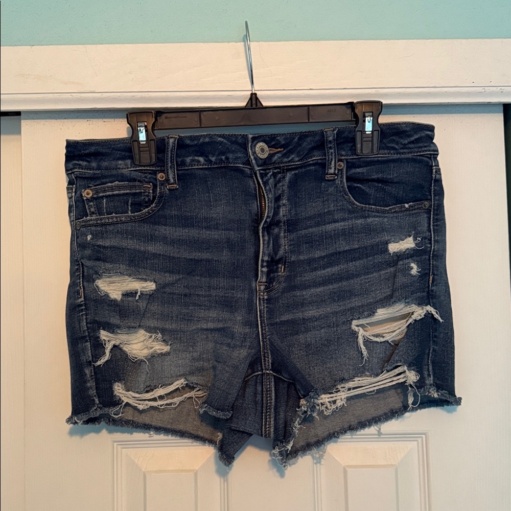 American Eagle Outfitters Dark Blue Distressed Jean Shorts